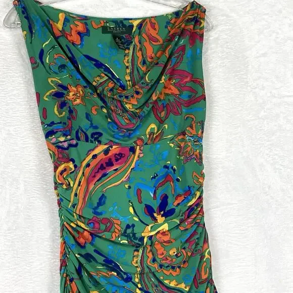 Lauren Ralph Lauren Dress Womens 4 Paisley Ruched Colorful Maxilmalism Beach - Picture 2 of 9